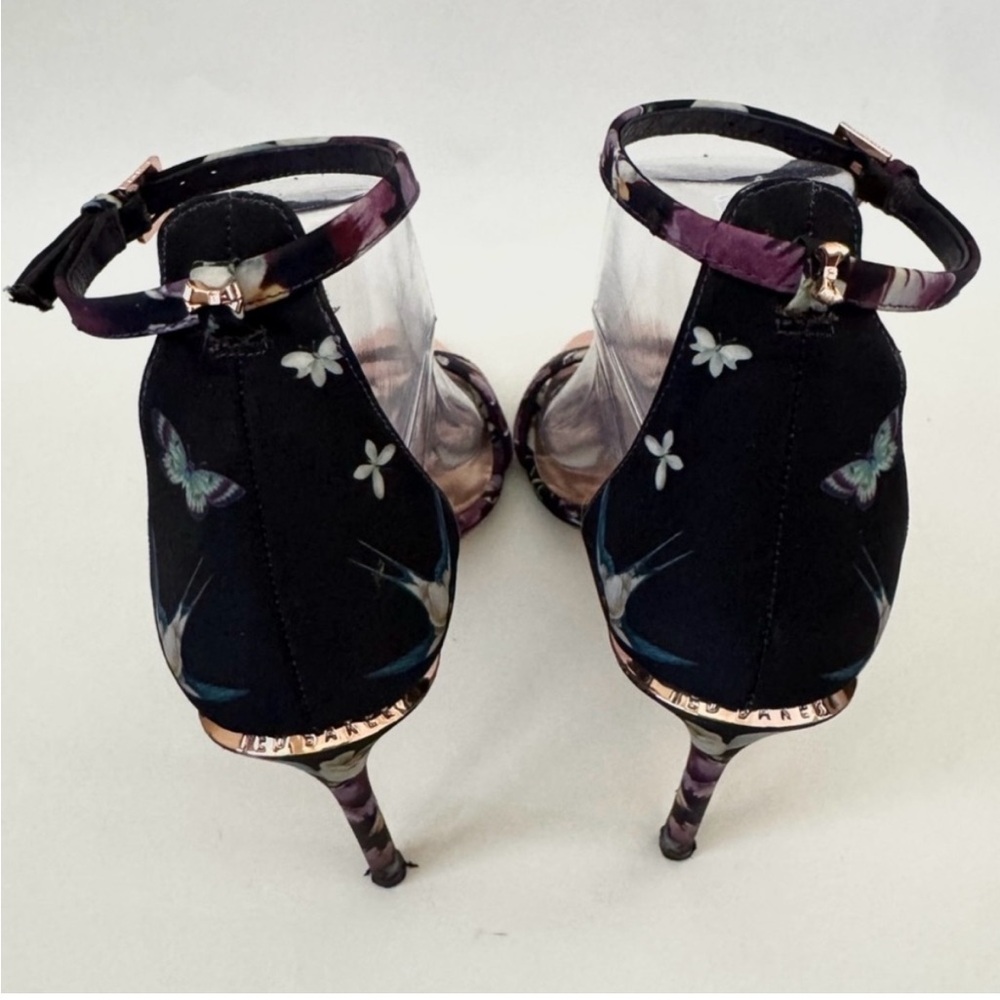 Ted Baker London Mylli Heel Sandal Black Floral Satin Print Size 39 (8.5) - Picture 10 of 13
